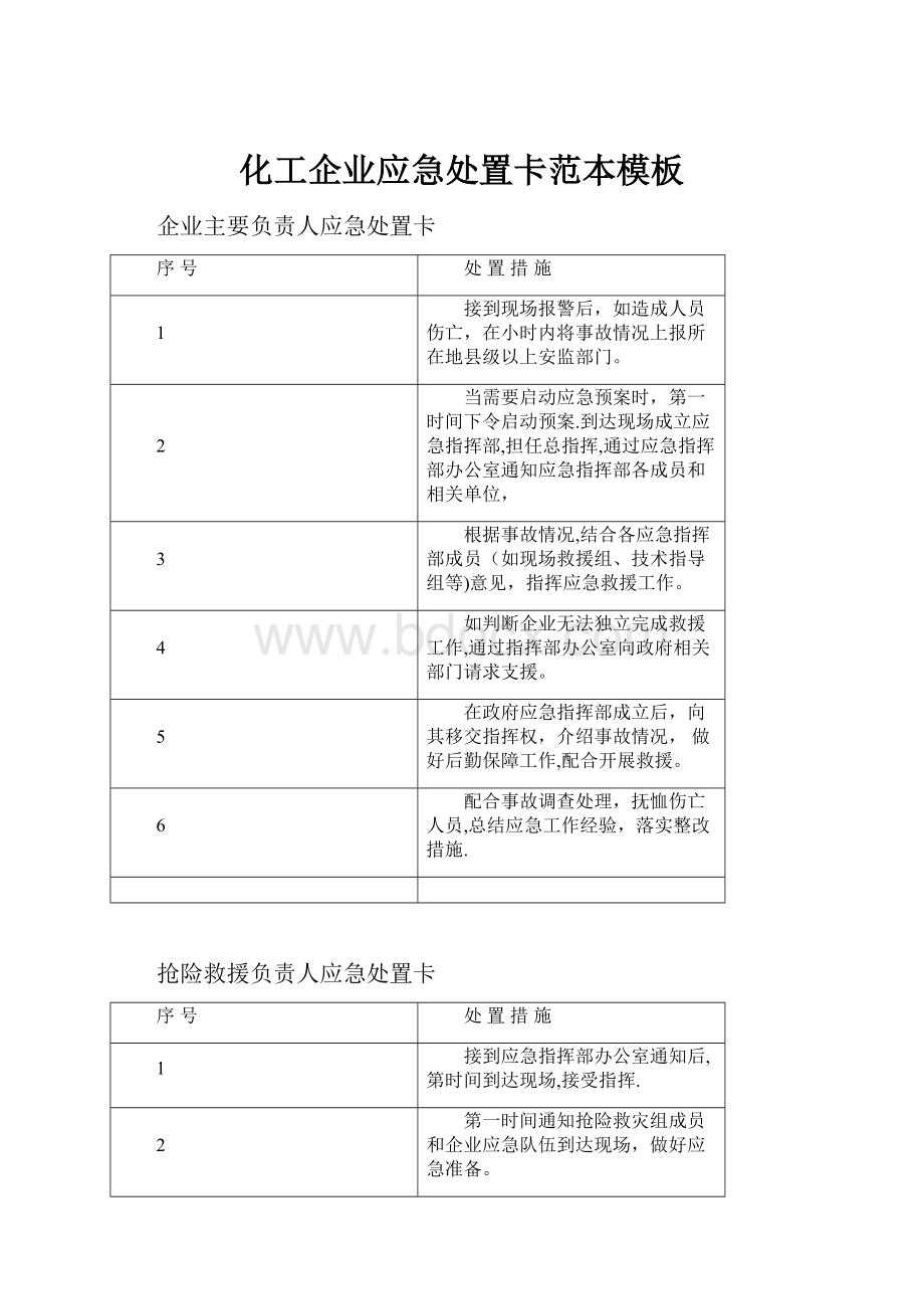 化工企业应急处置卡范本模板.docx