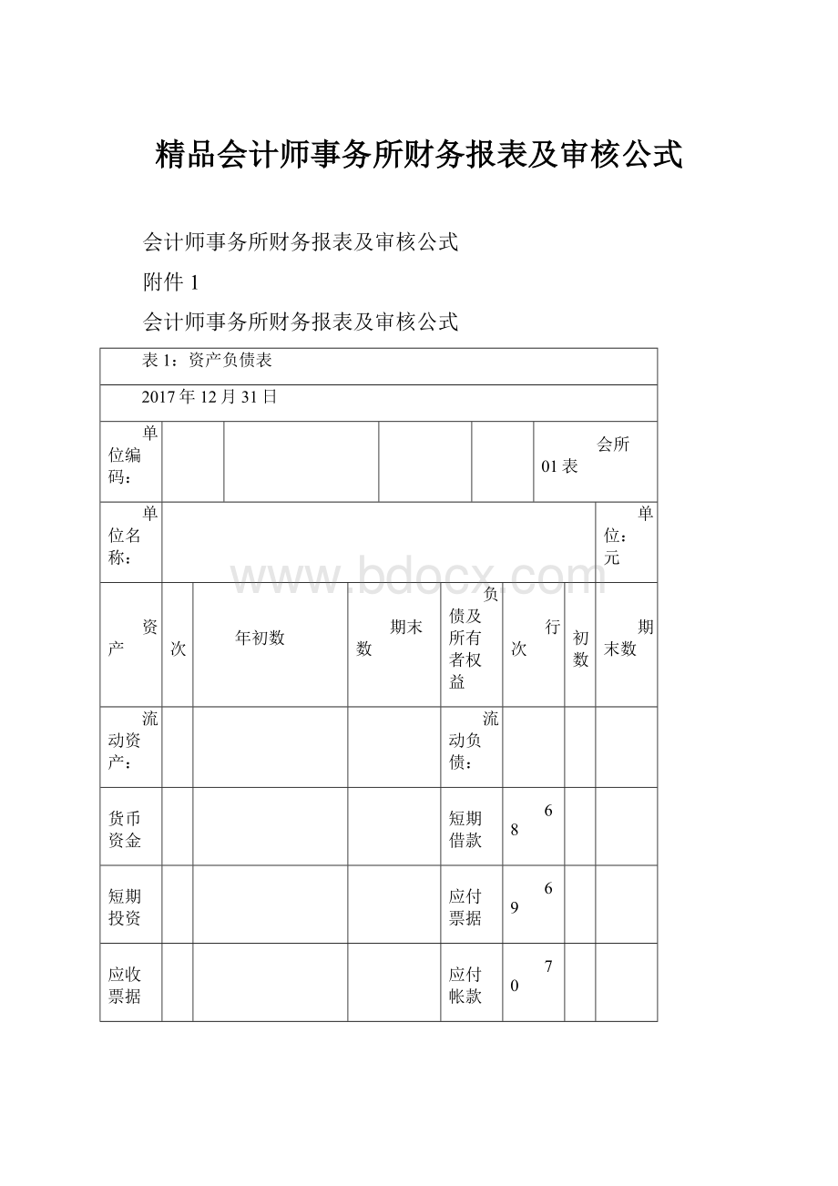 精品会计师事务所财务报表及审核公式.docx_第1页