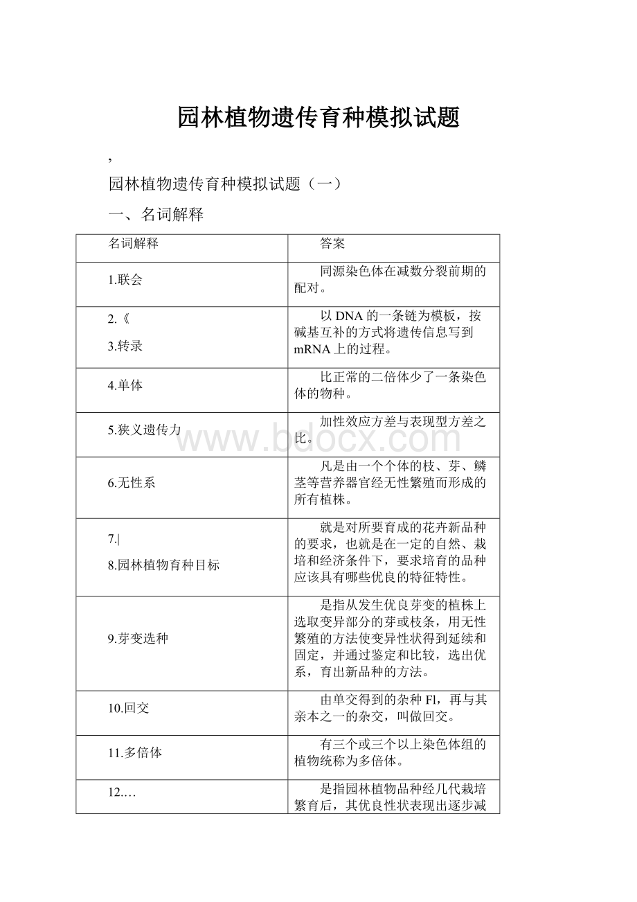 园林植物遗传育种模拟试题.docx_第1页