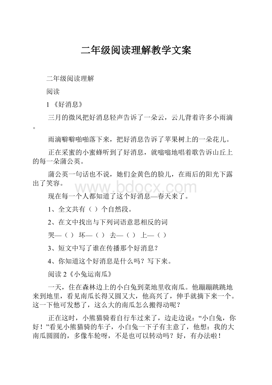 二年级阅读理解教学文案.docx_第1页