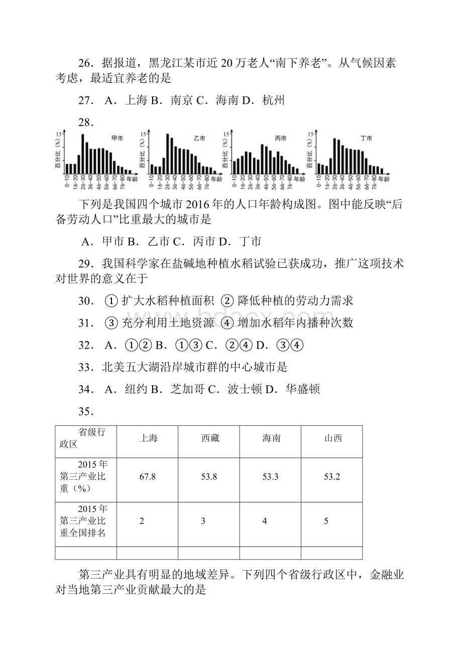 年上海市普通高中地理学业水平等级性考试重绘+答案.docx_第3页