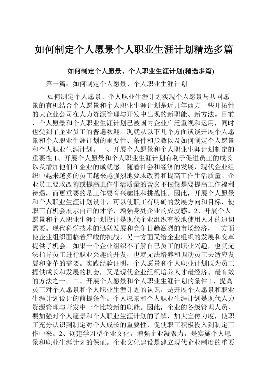 如何制定个人愿景个人职业生涯计划精选多篇.docx