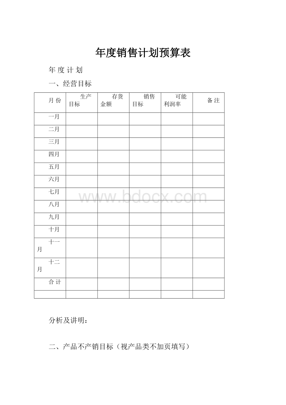 年度销售计划预算表.docx_第1页