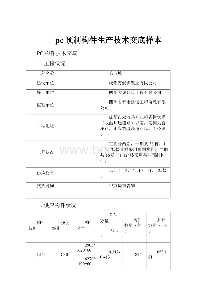 pc预制构件生产技术交底样本.docx_第1页