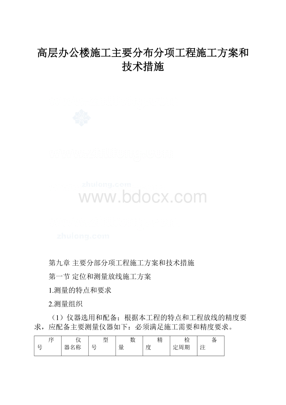 高层办公楼施工主要分布分项工程施工方案和技术措施.docx