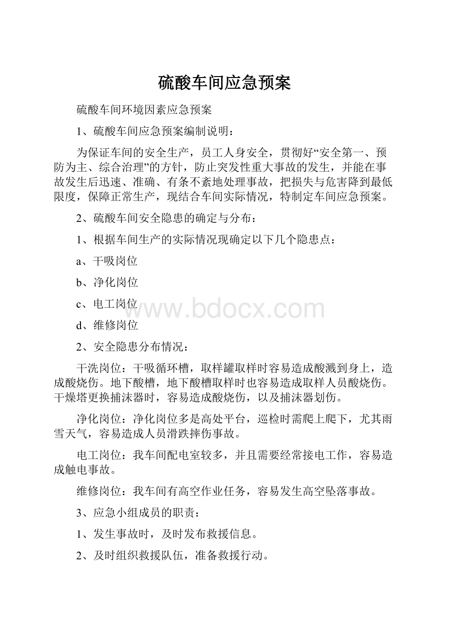 硫酸车间应急预案.docx