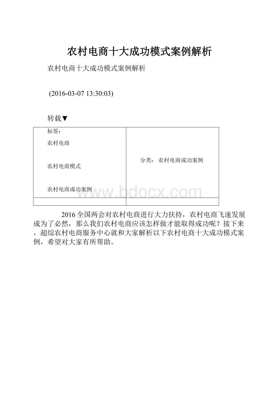 农村电商十大成功模式案例解析.docx_第1页