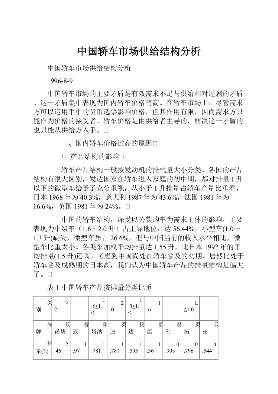 中国轿车市场供给结构分析.docx_第1页