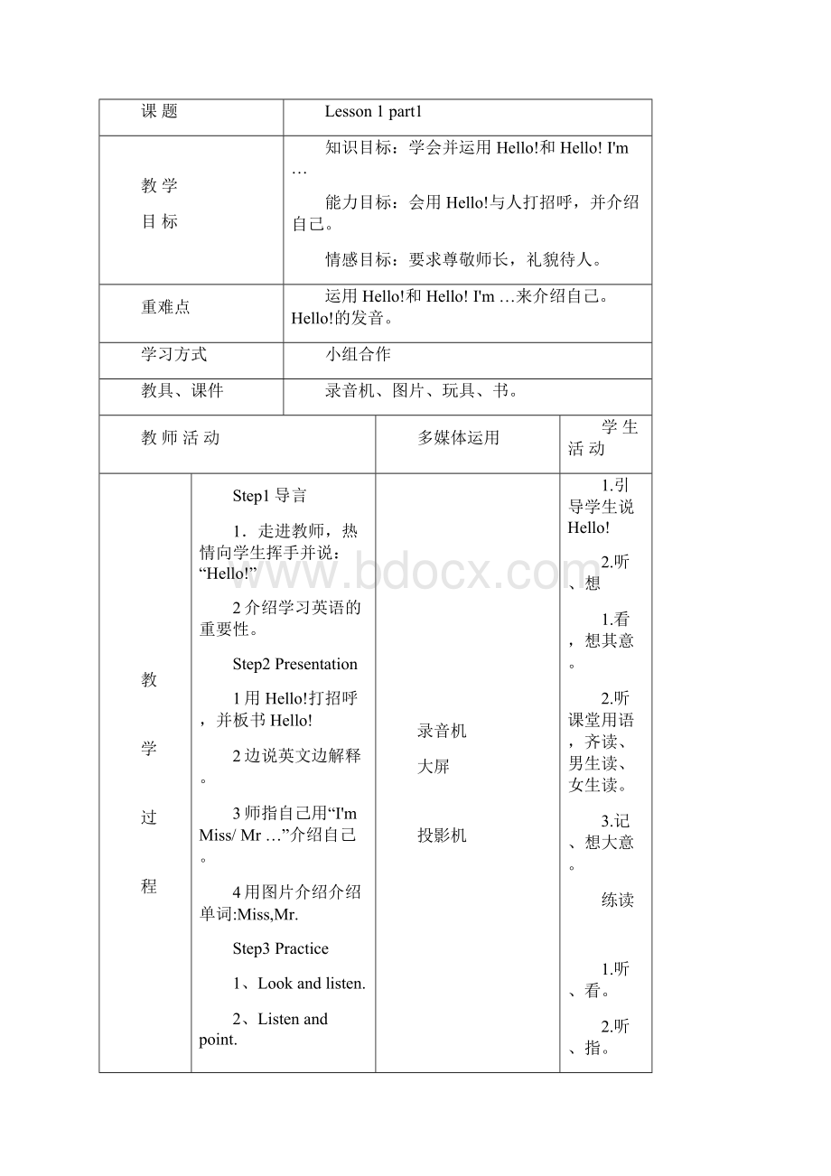 《快乐英语》第一册教案设计.docx_第2页