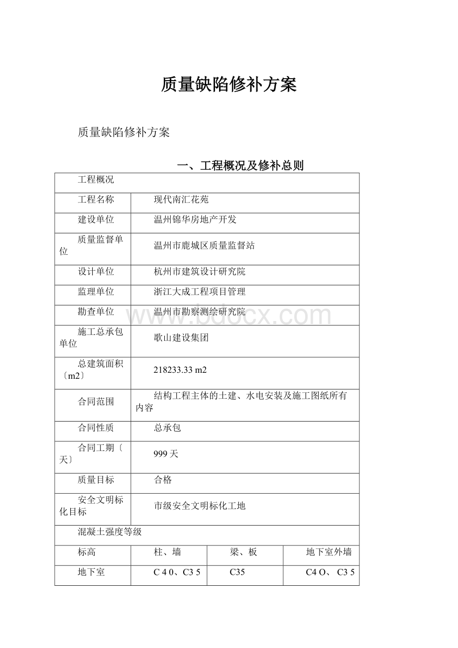 质量缺陷修补方案.docx_第1页