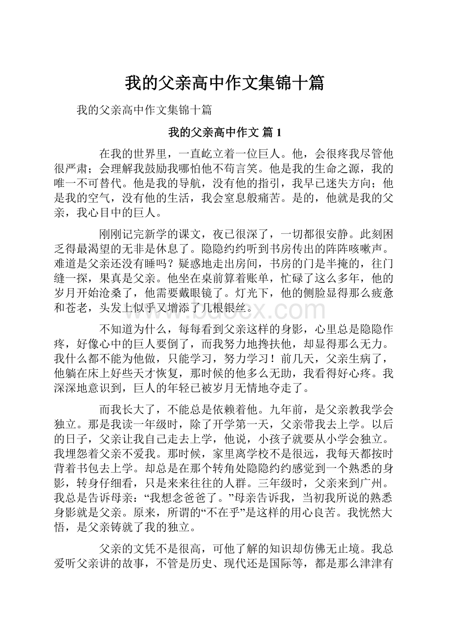 我的父亲高中作文集锦十篇.docx