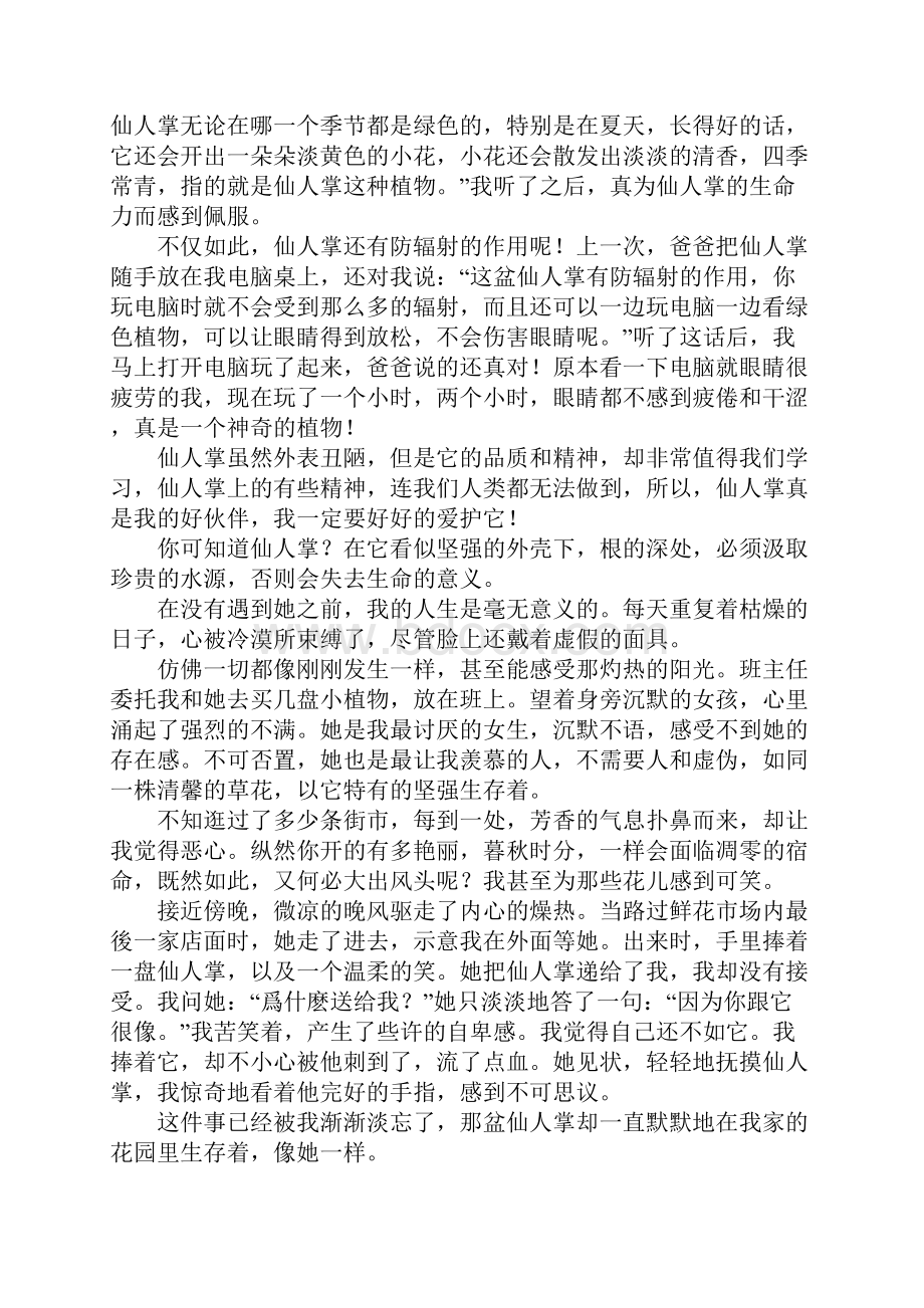 仙人掌托物言志的作文800字精选26篇.docx_第3页