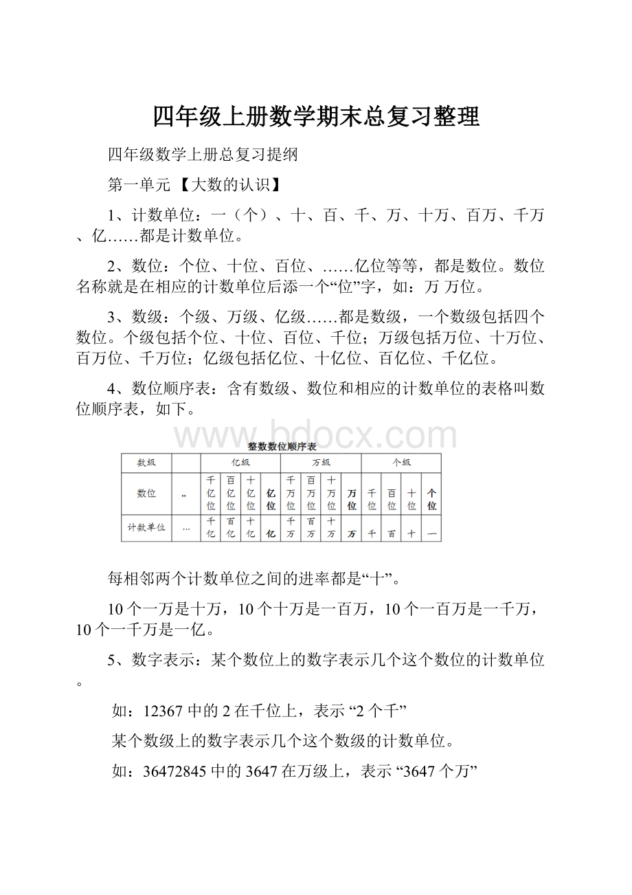 四年级上册数学期末总复习整理.docx