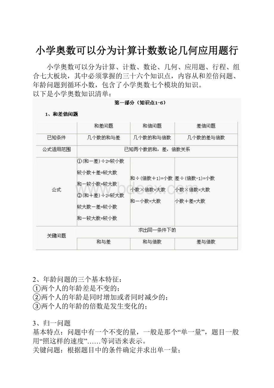 小学奥数可以分为计算计数数论几何应用题行.docx