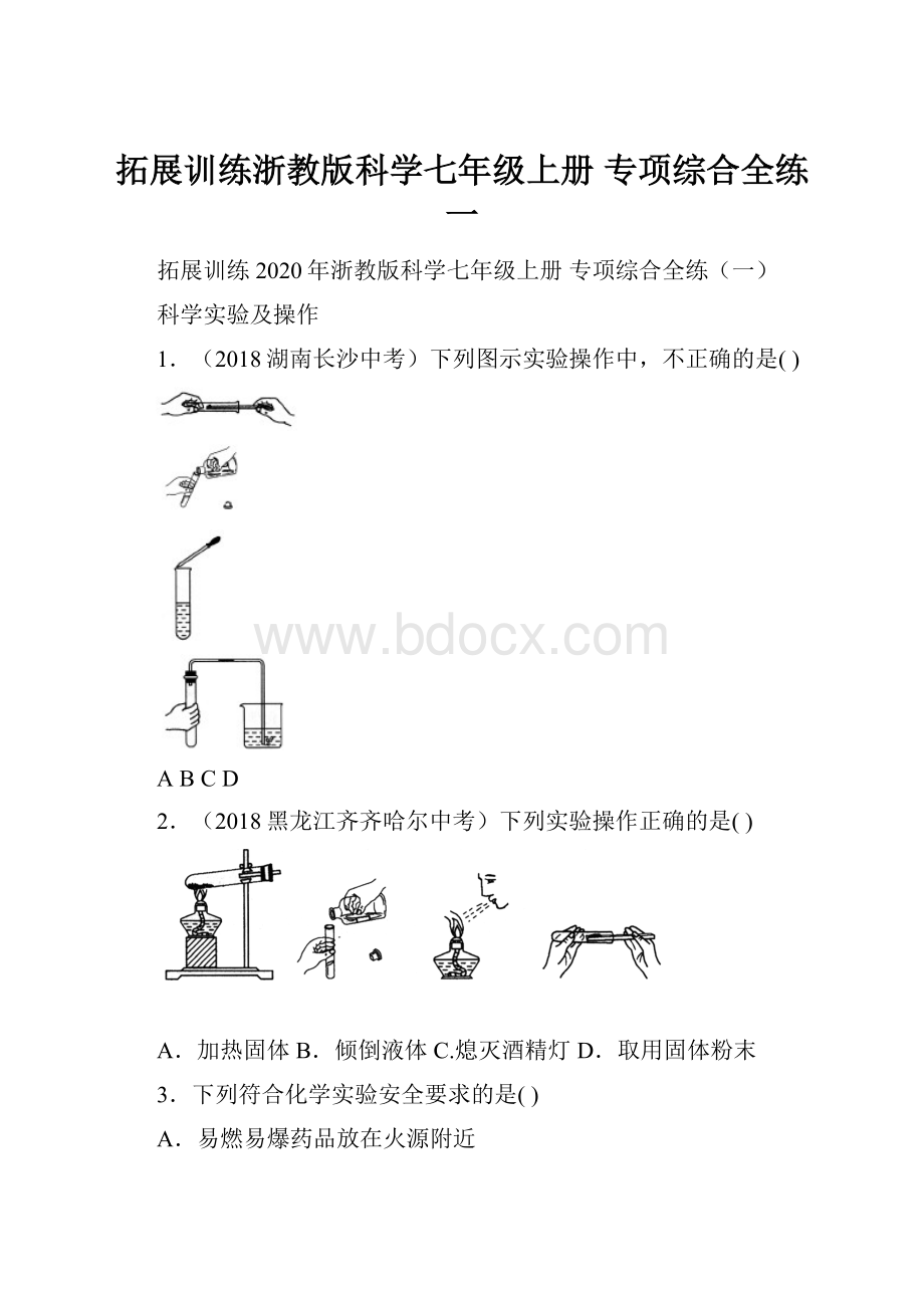 拓展训练浙教版科学七年级上册 专项综合全练一.docx_第1页