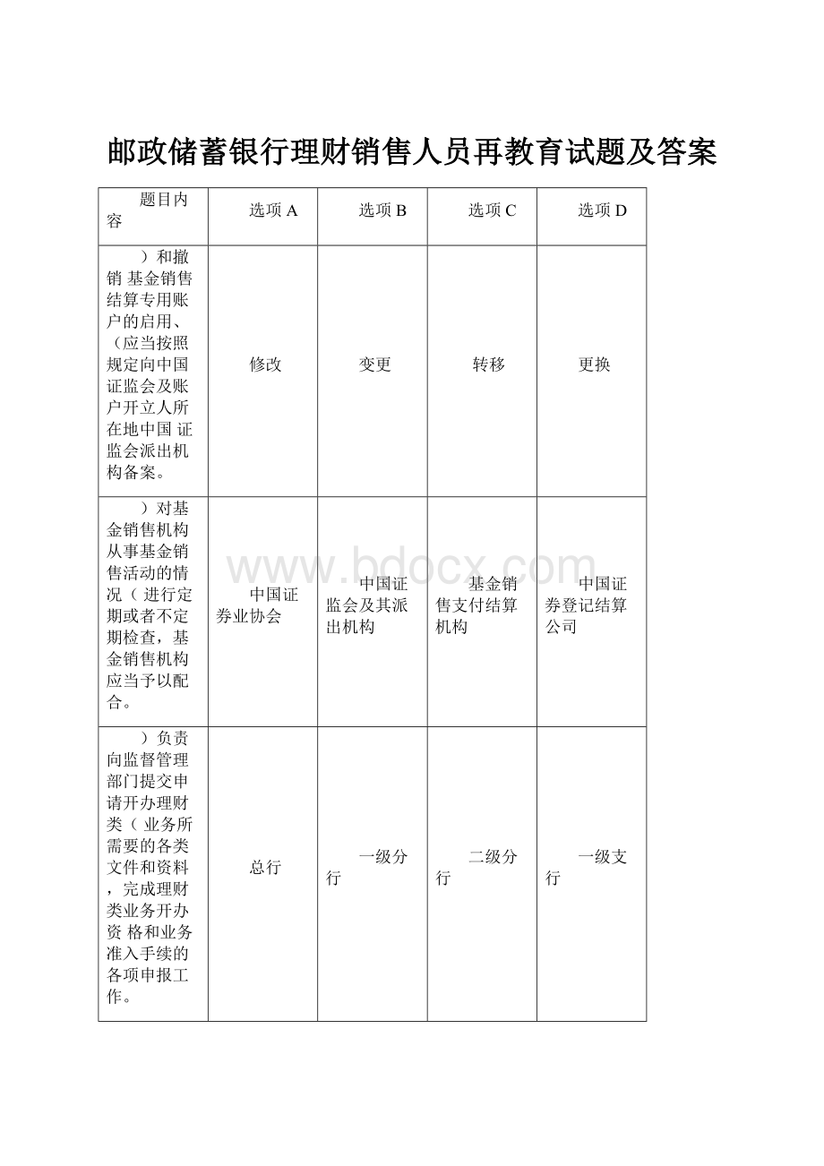 邮政储蓄银行理财销售人员再教育试题及答案.docx