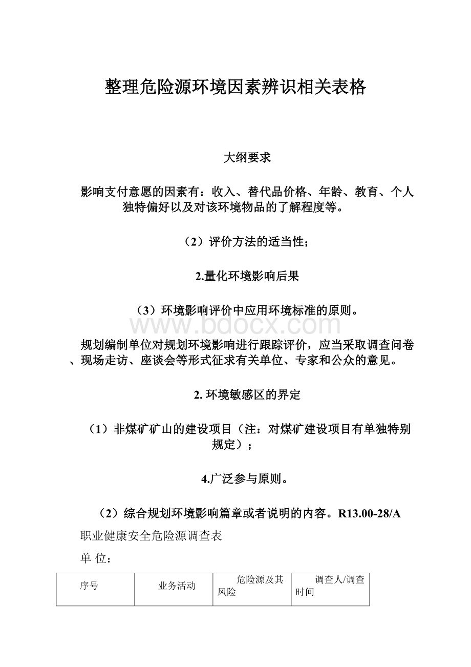 整理危险源环境因素辨识相关表格.docx