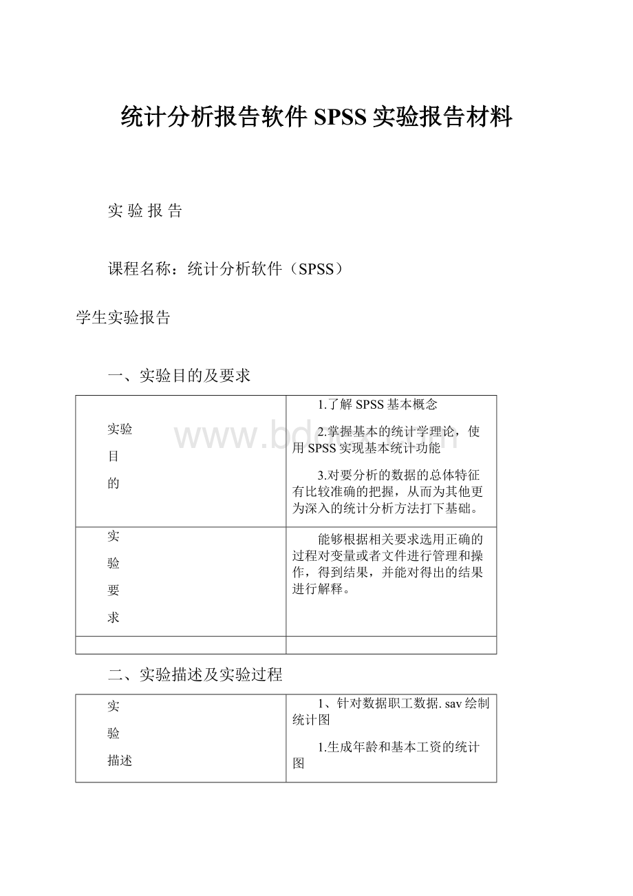 统计分析报告软件SPSS实验报告材料.docx_第1页