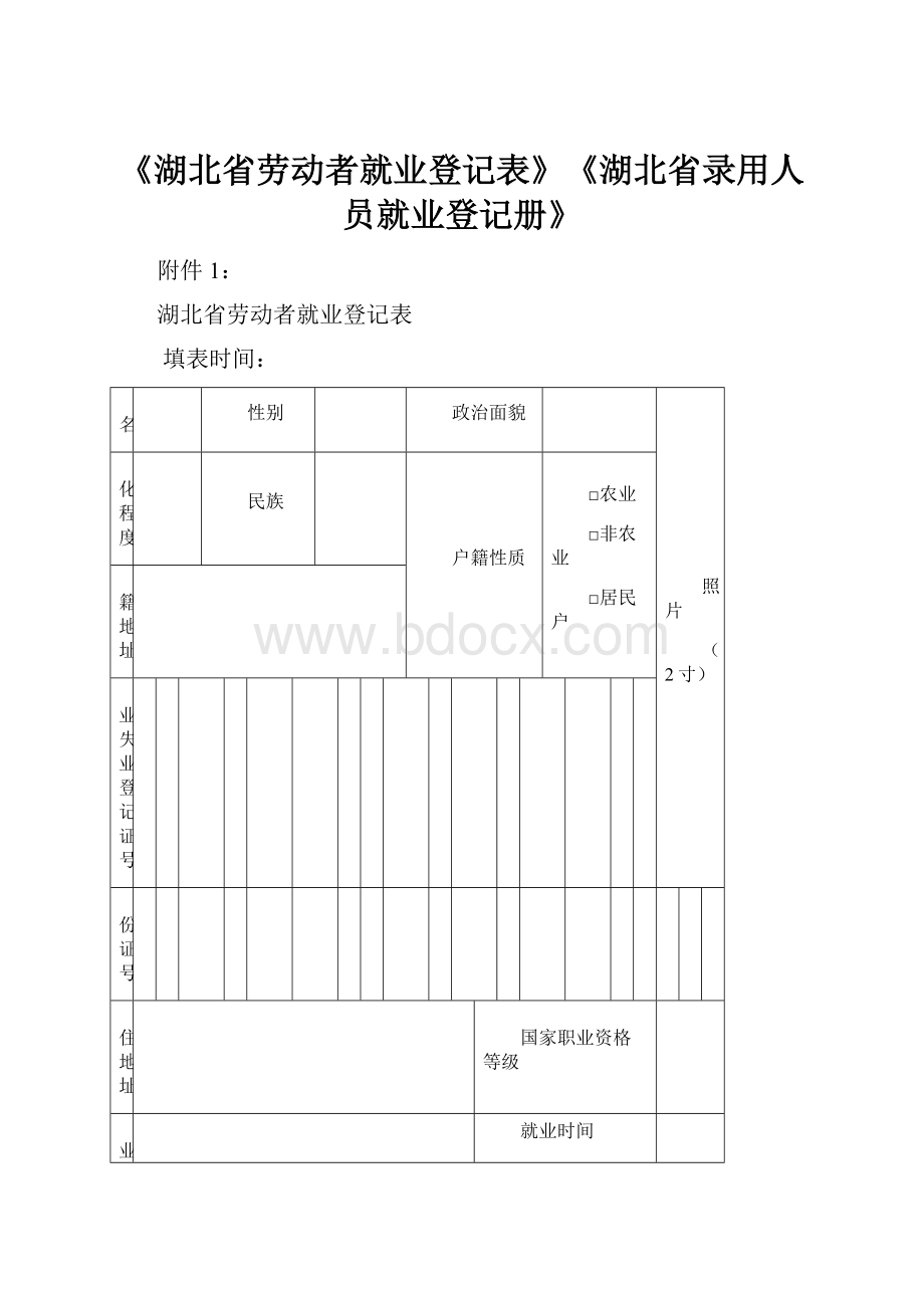 《湖北省劳动者就业登记表》《湖北省录用人员就业登记册》.docx_第1页