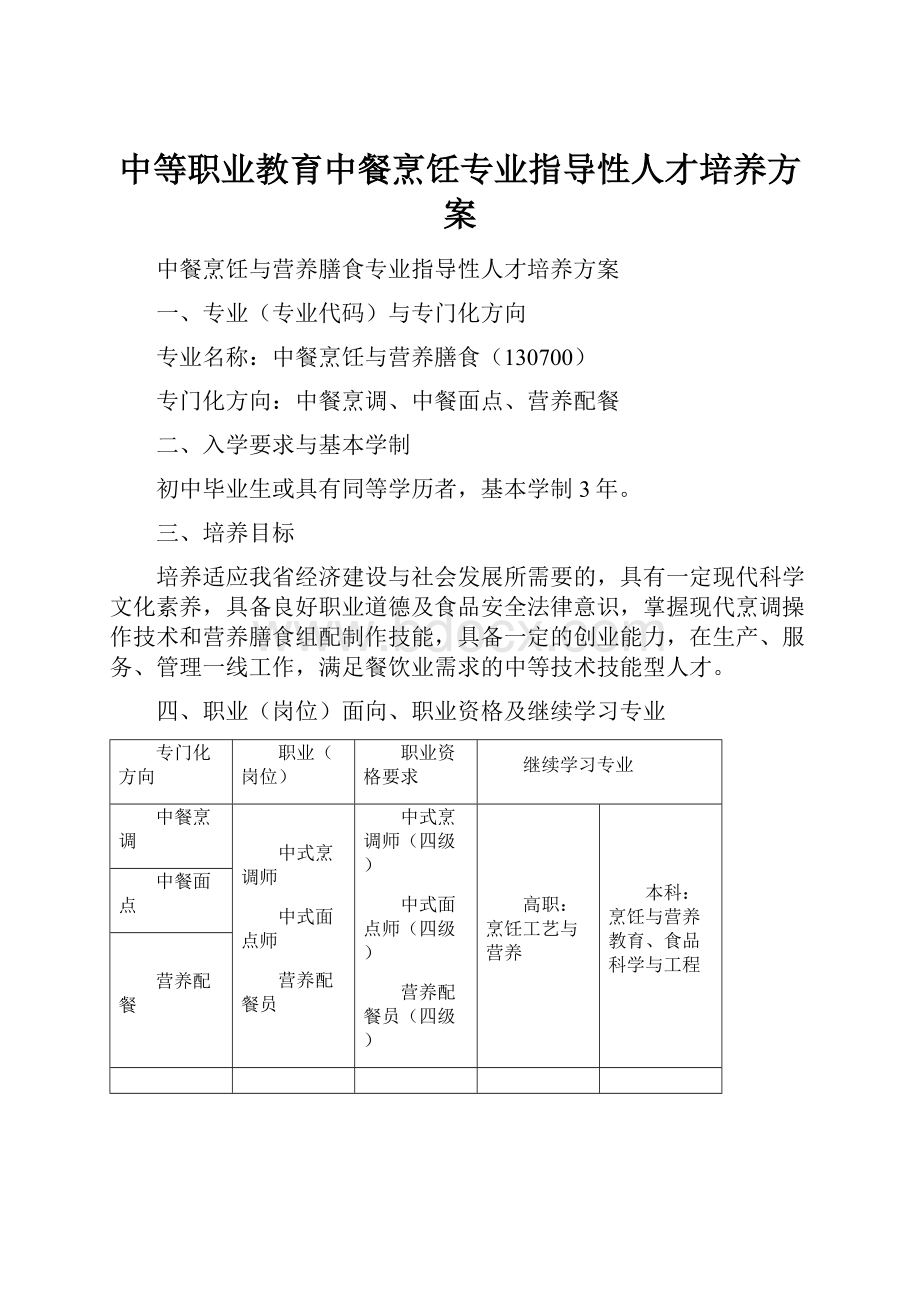 中等职业教育中餐烹饪专业指导性人才培养方案.docx_第1页