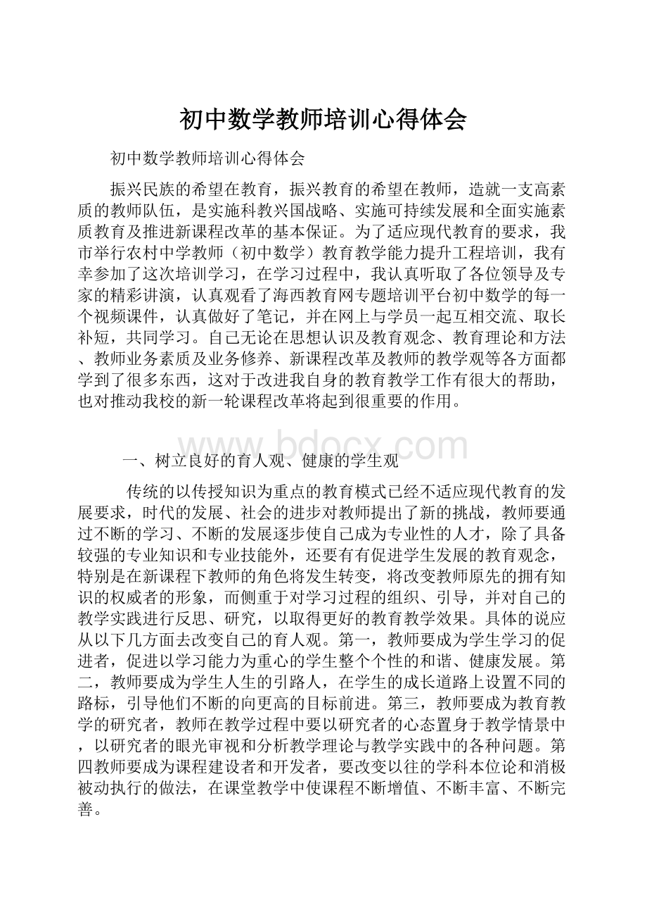 初中数学教师培训心得体会.docx