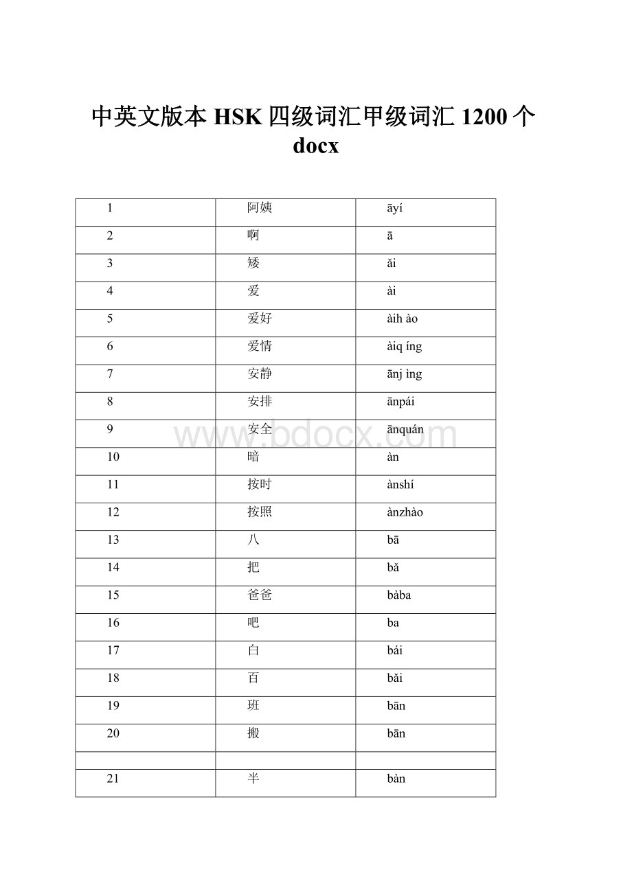 中英文版本HSK四级词汇甲级词汇1200个docx.docx_第1页