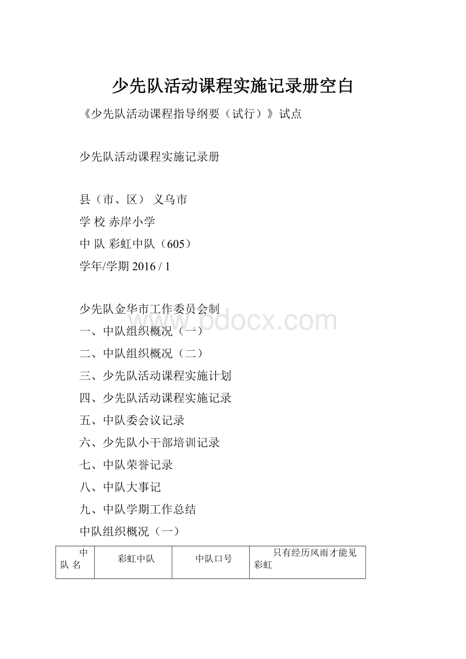 少先队活动课程实施记录册空白.docx_第1页