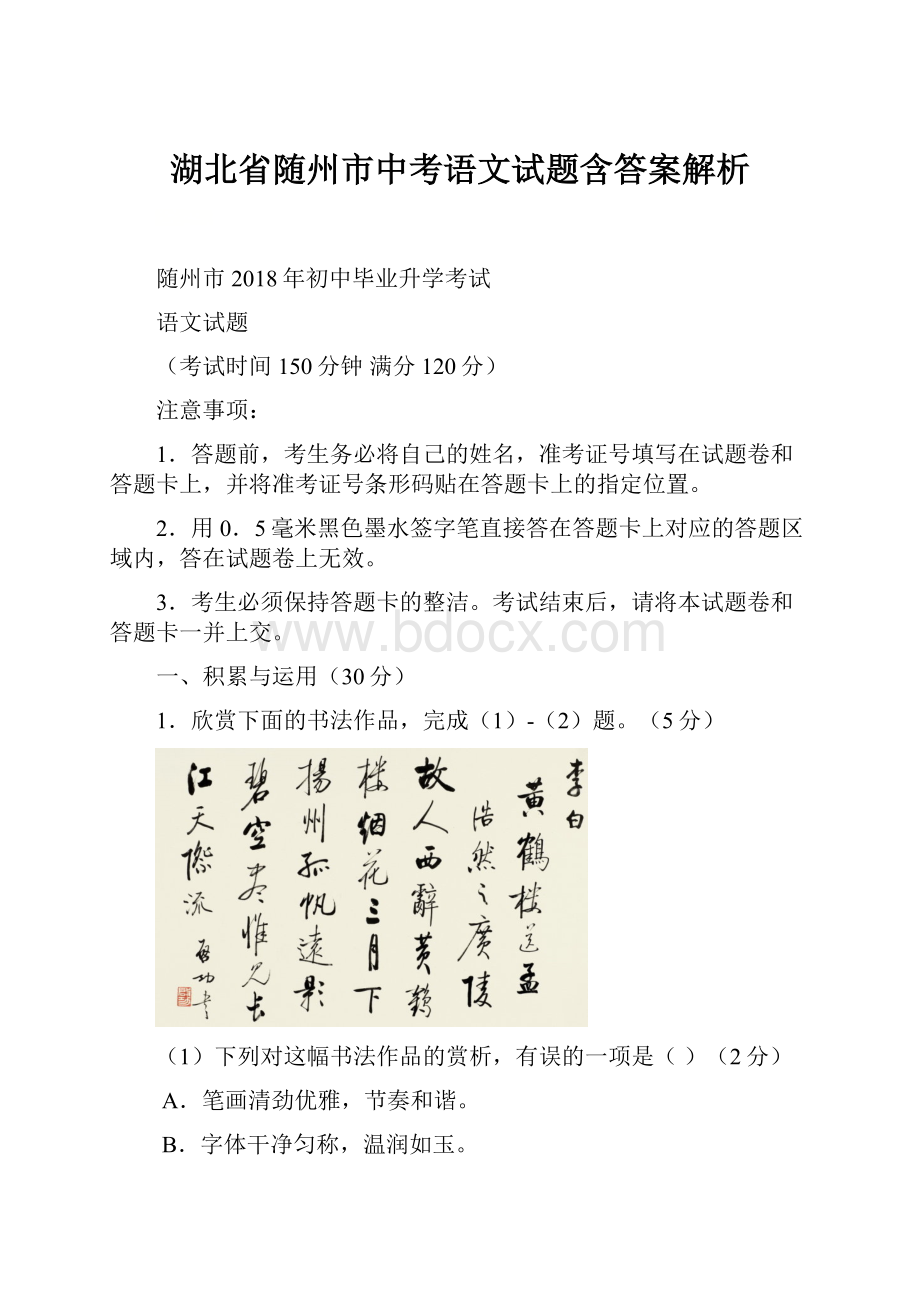 湖北省随州市中考语文试题含答案解析.docx