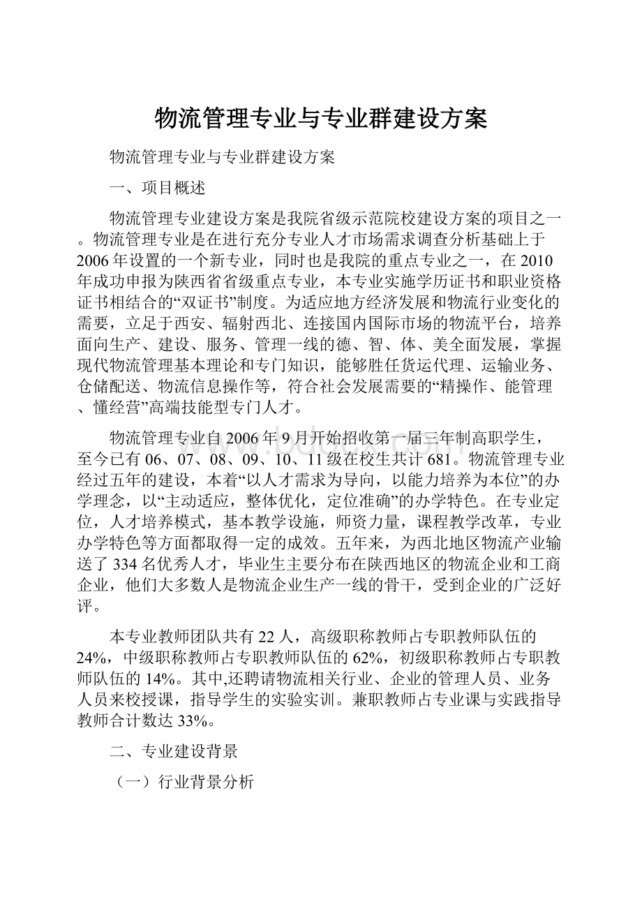 物流管理专业与专业群建设方案.docx_第1页