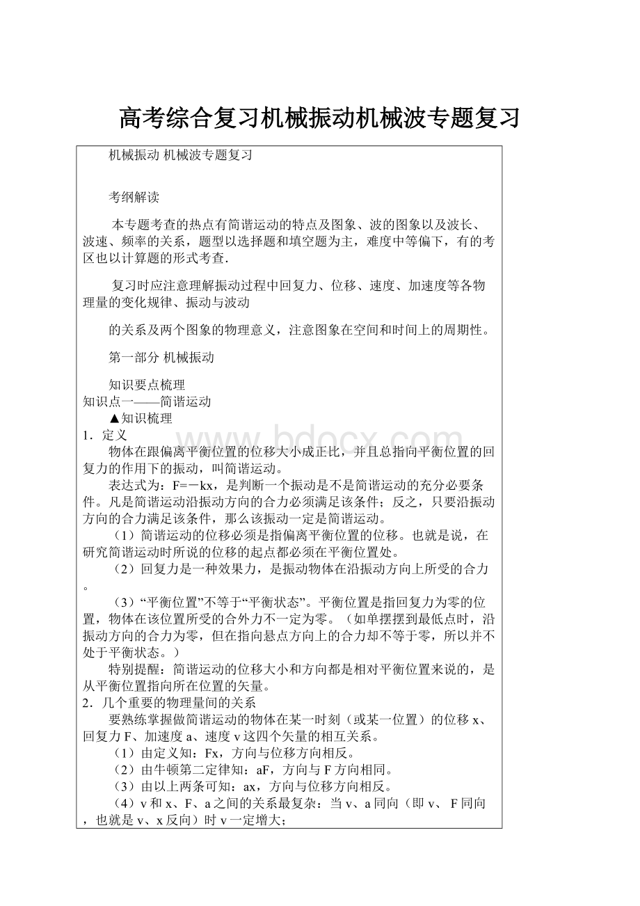 高考综合复习机械振动机械波专题复习.docx_第1页