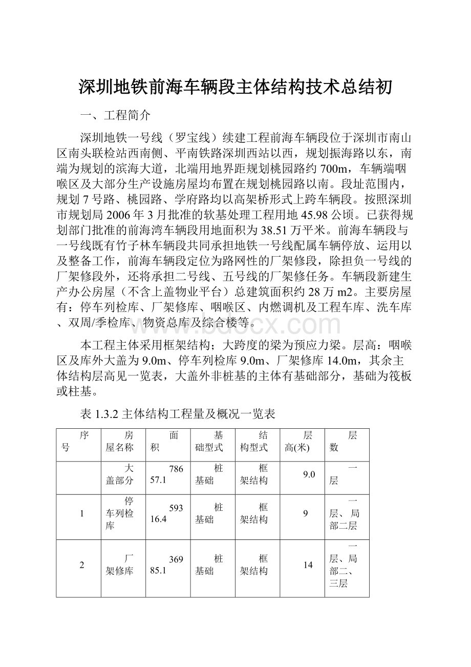 深圳地铁前海车辆段主体结构技术总结初.docx_第1页