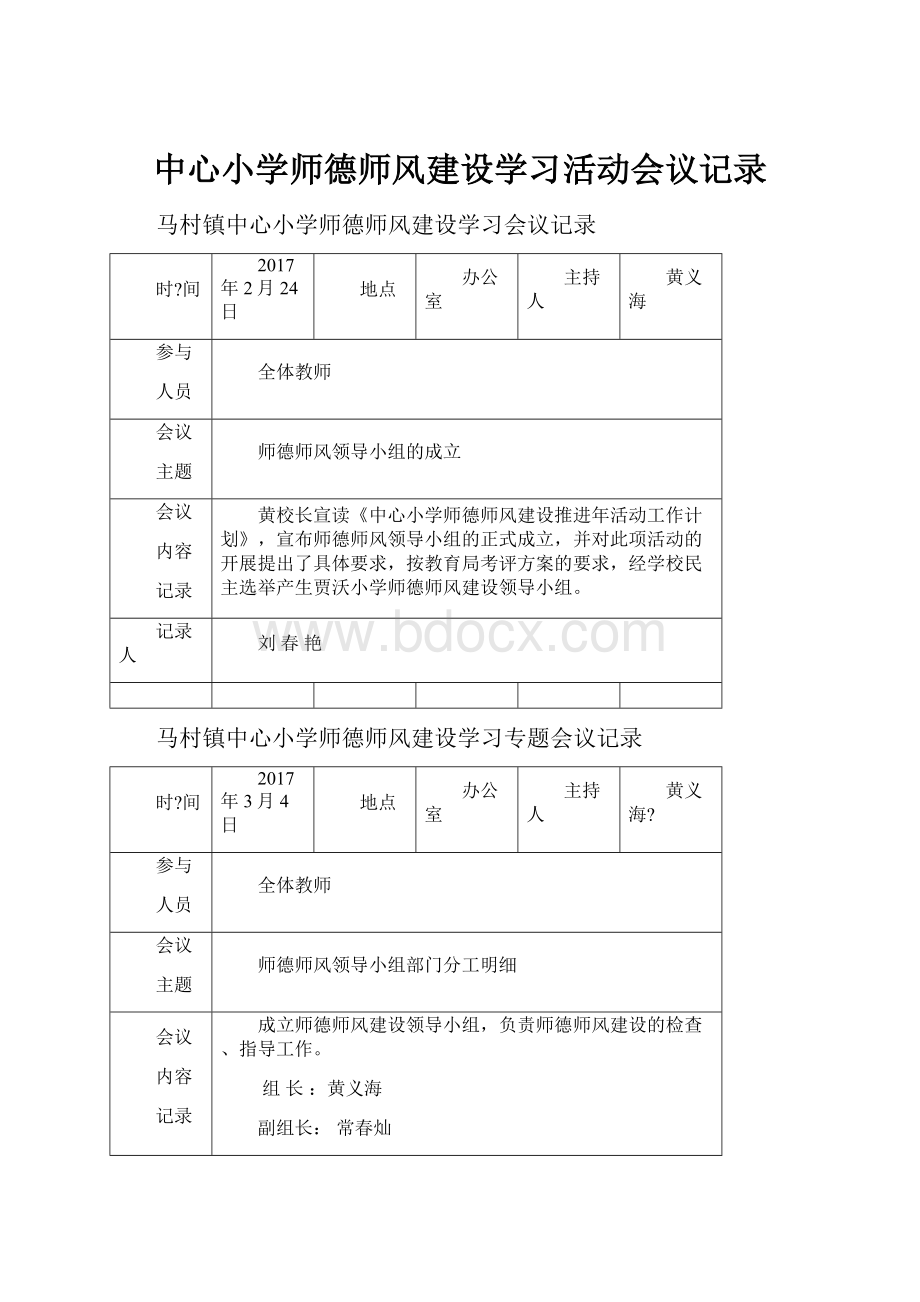 中心小学师德师风建设学习活动会议记录.docx_第1页