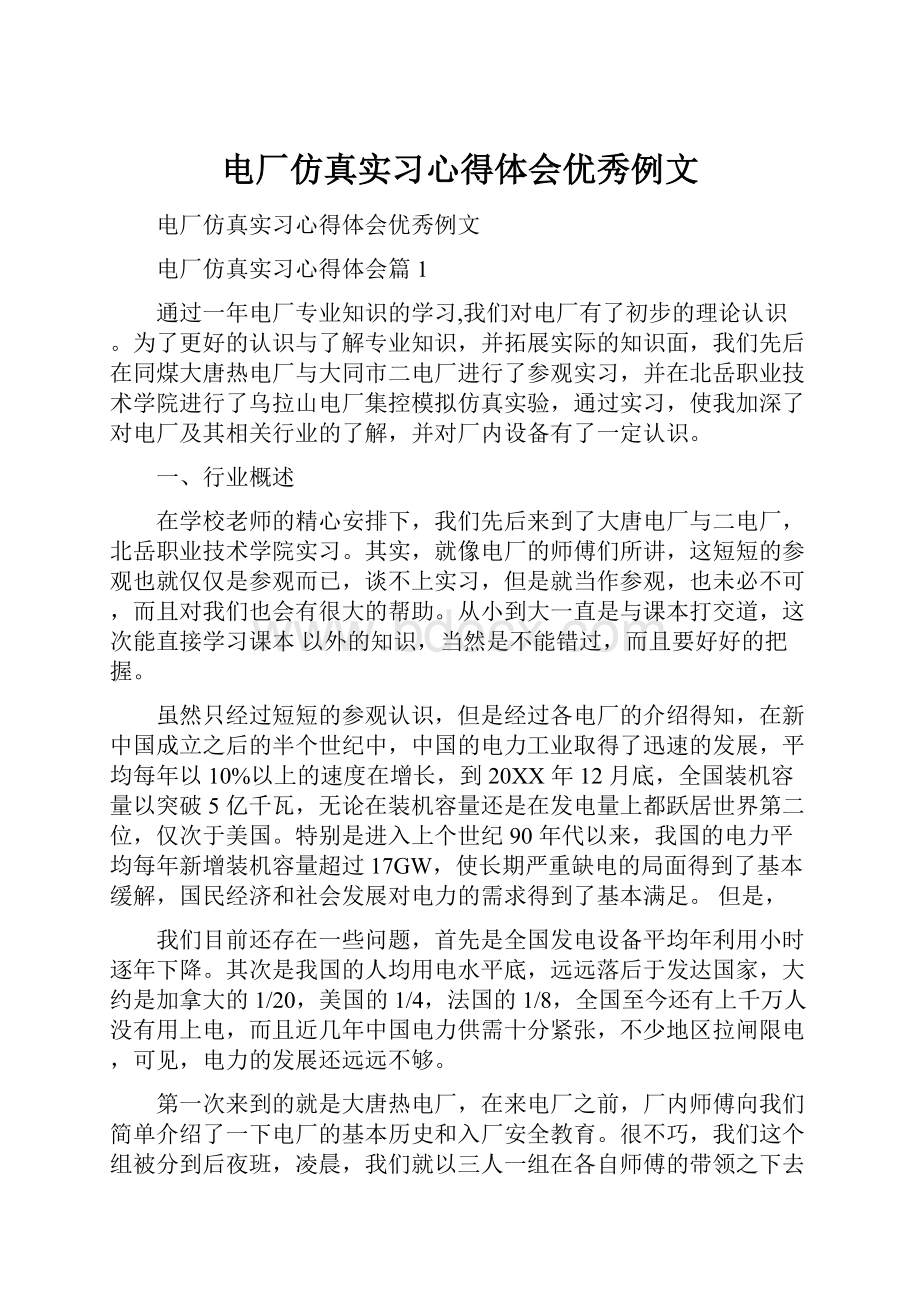 电厂仿真实习心得体会优秀例文.docx