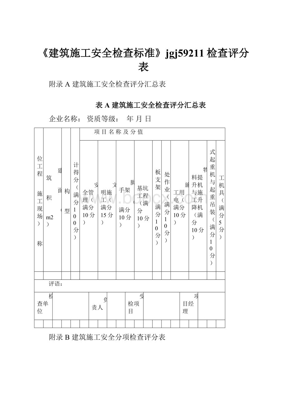 《建筑施工安全检查标准》jgj59211检查评分表.docx_第1页