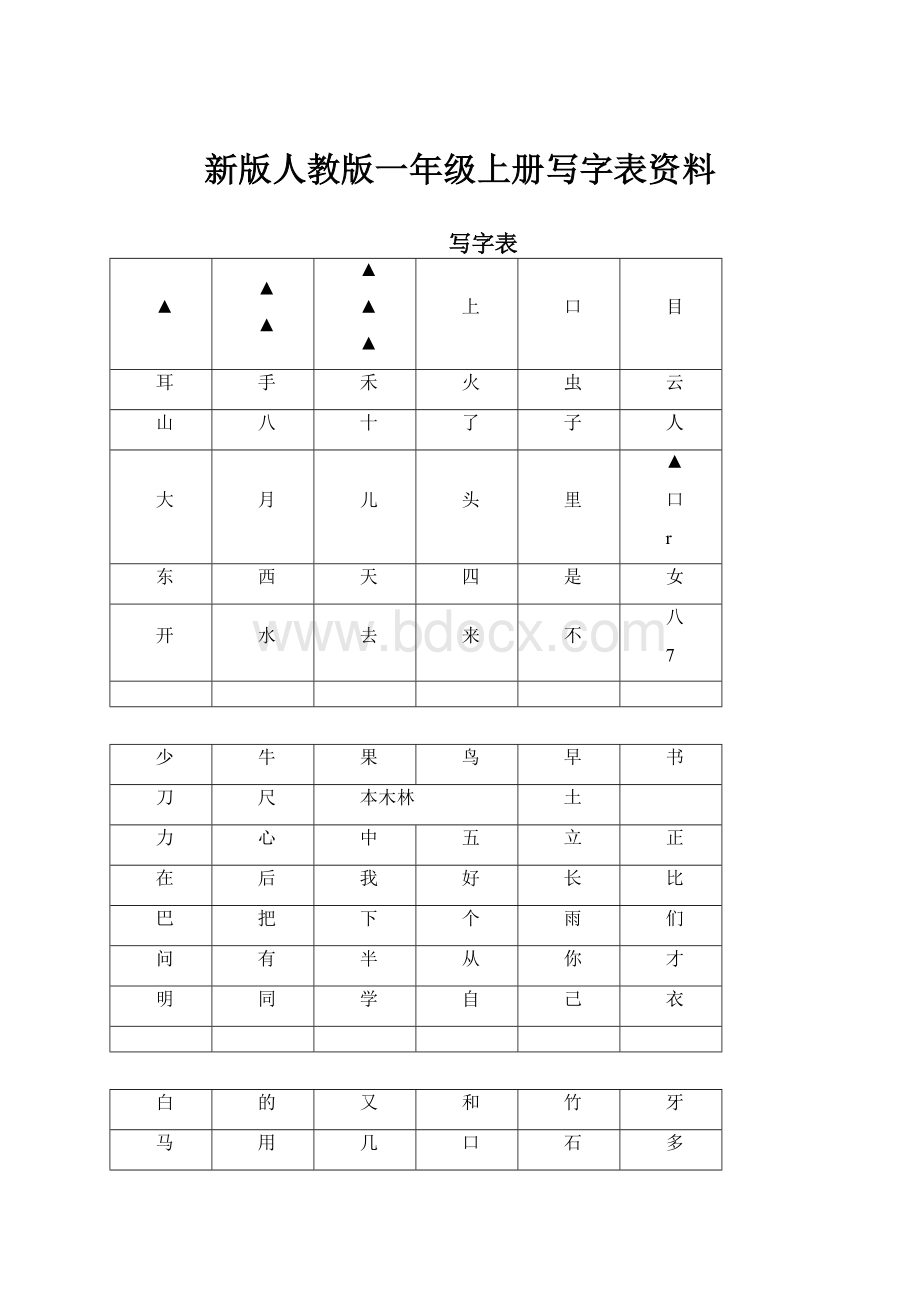 新版人教版一年级上册写字表资料.docx_第1页