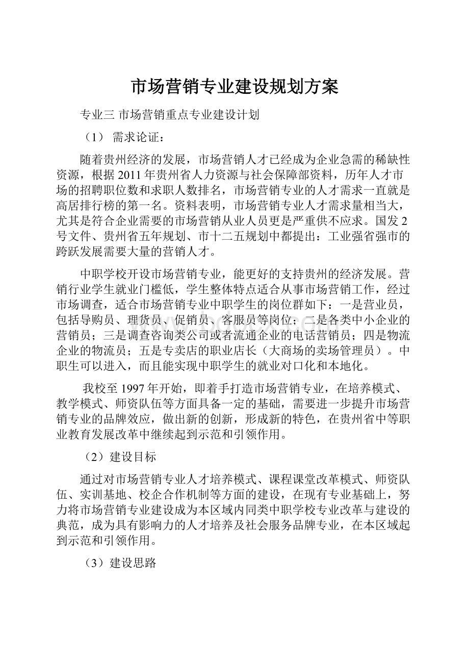 市场营销专业建设规划方案.docx_第1页