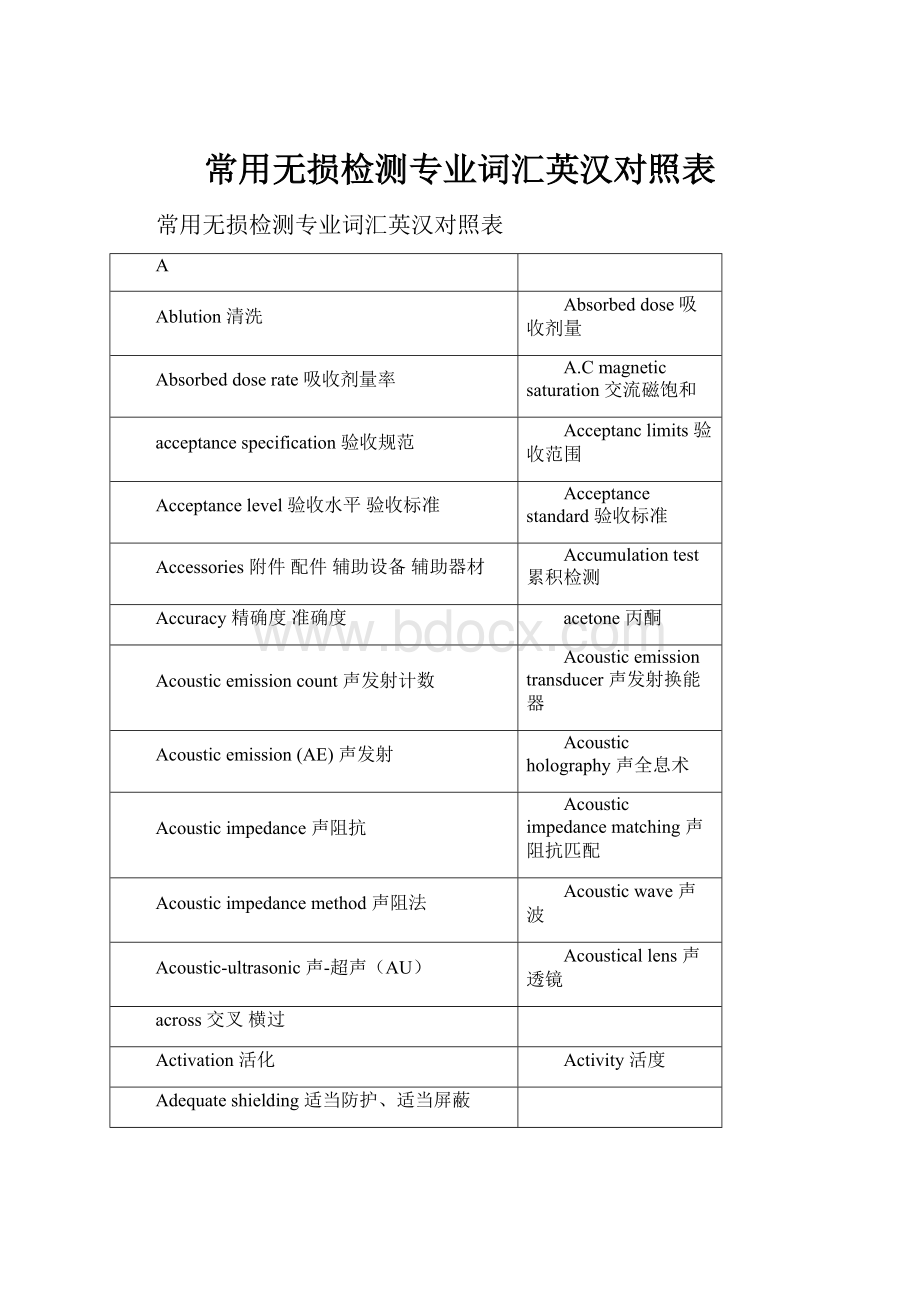 常用无损检测专业词汇英汉对照表.docx