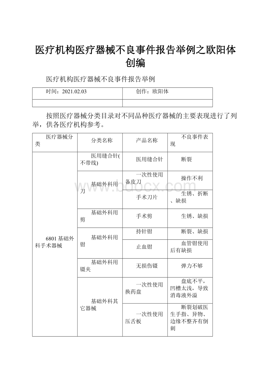 医疗机构医疗器械不良事件报告举例之欧阳体创编.docx