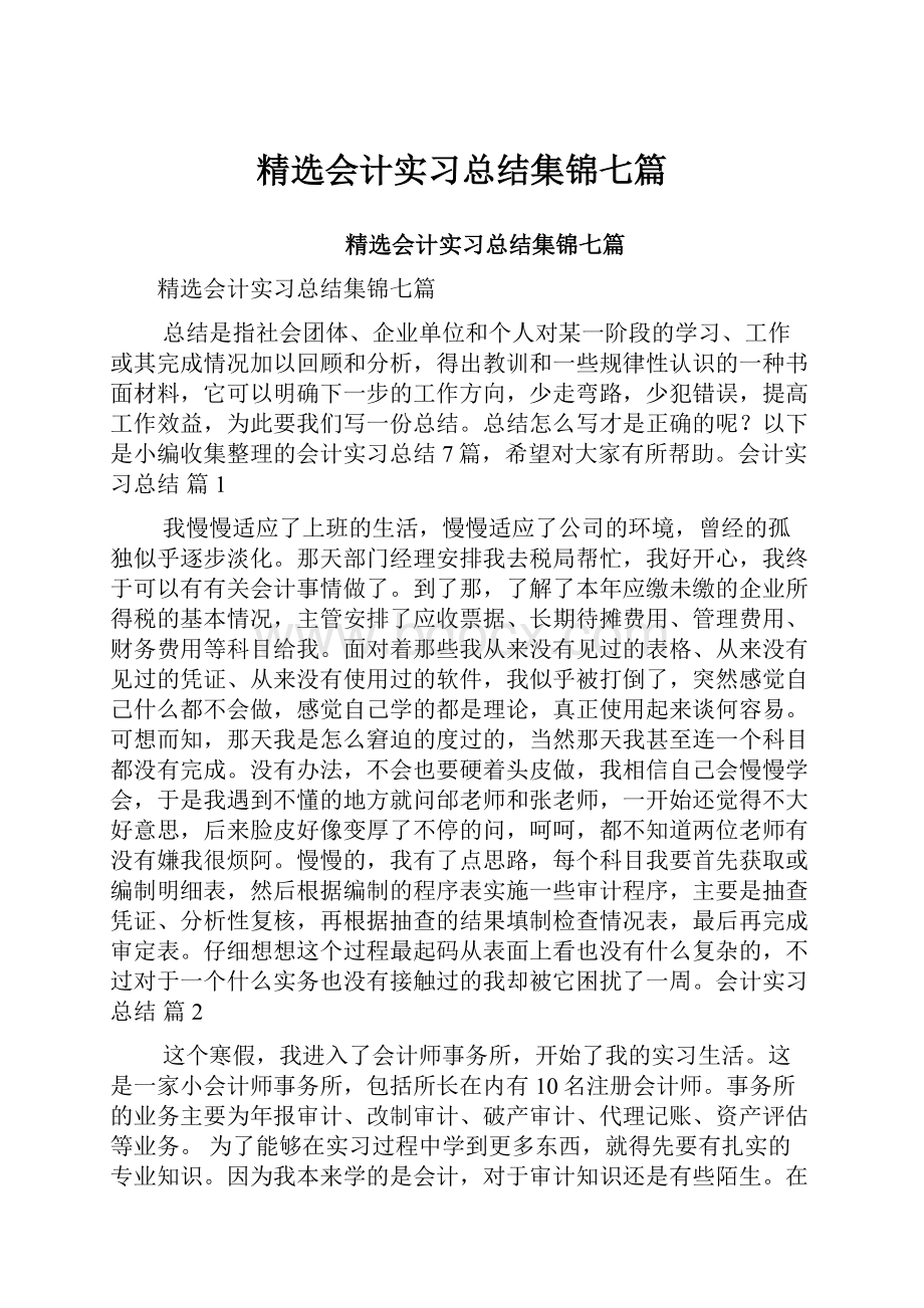 精选会计实习总结集锦七篇.docx