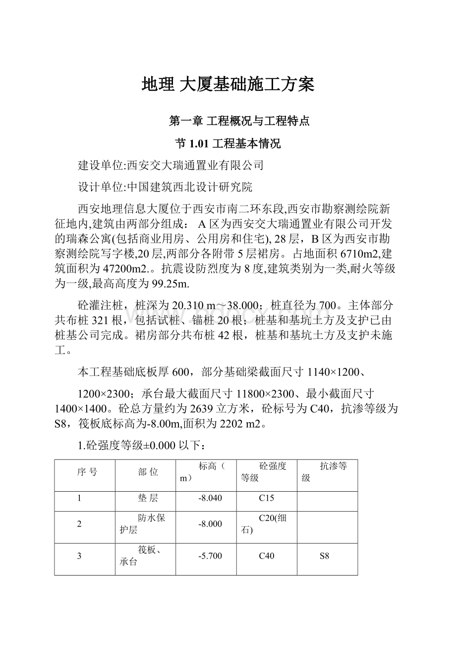 地理 大厦基础施工方案.docx_第1页