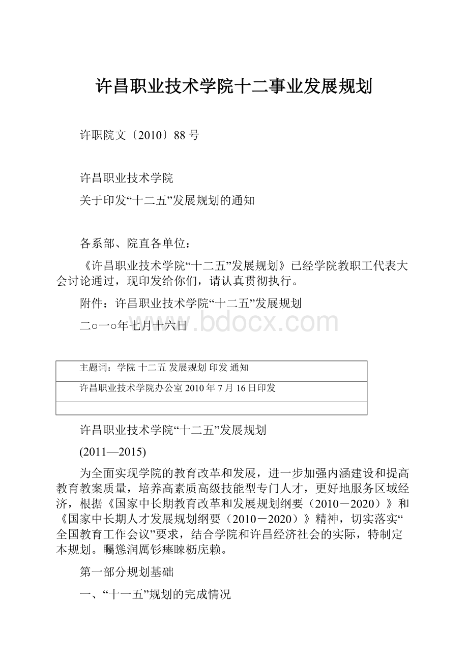 许昌职业技术学院十二事业发展规划.docx_第1页