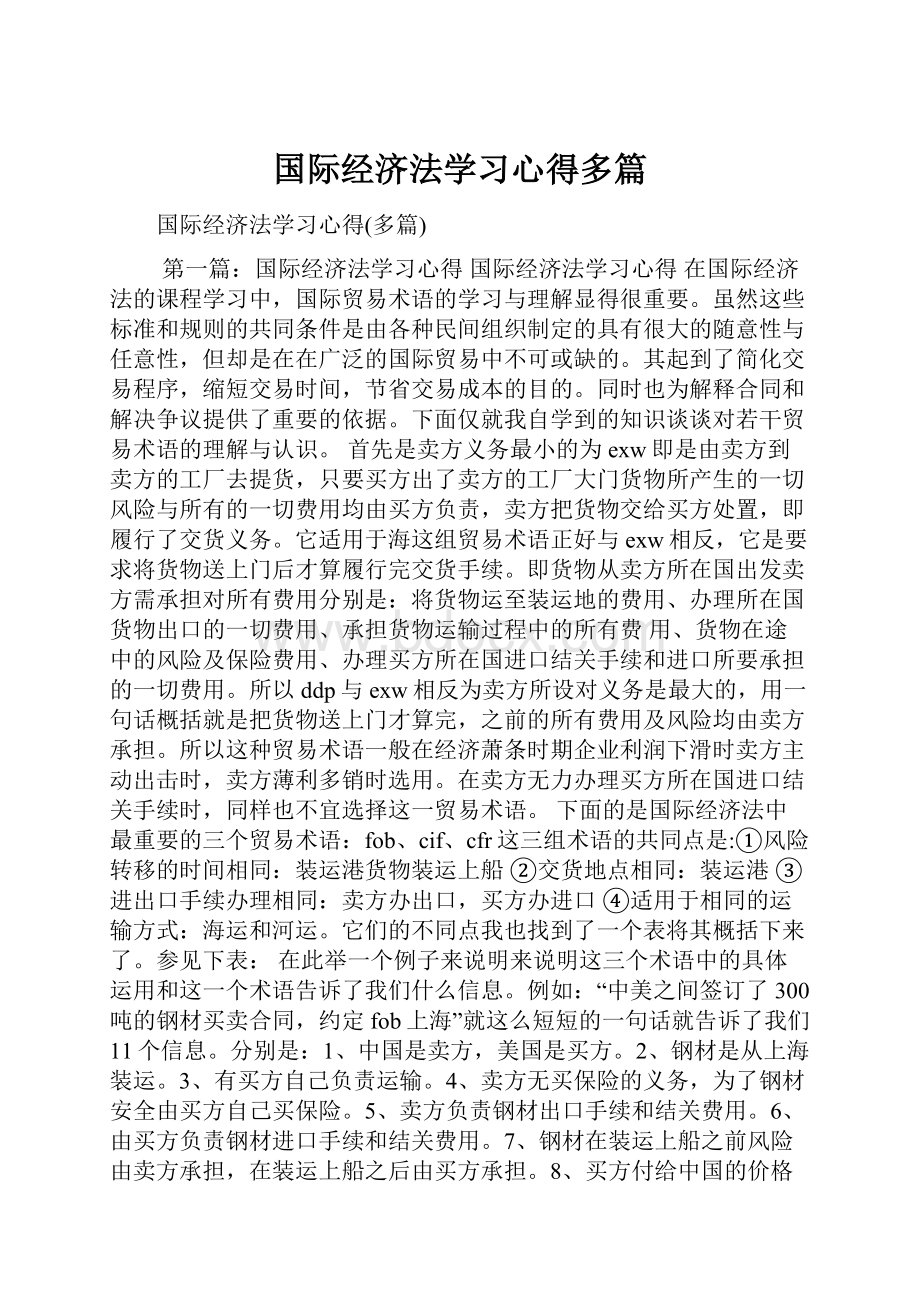 国际经济法学习心得多篇.docx_第1页