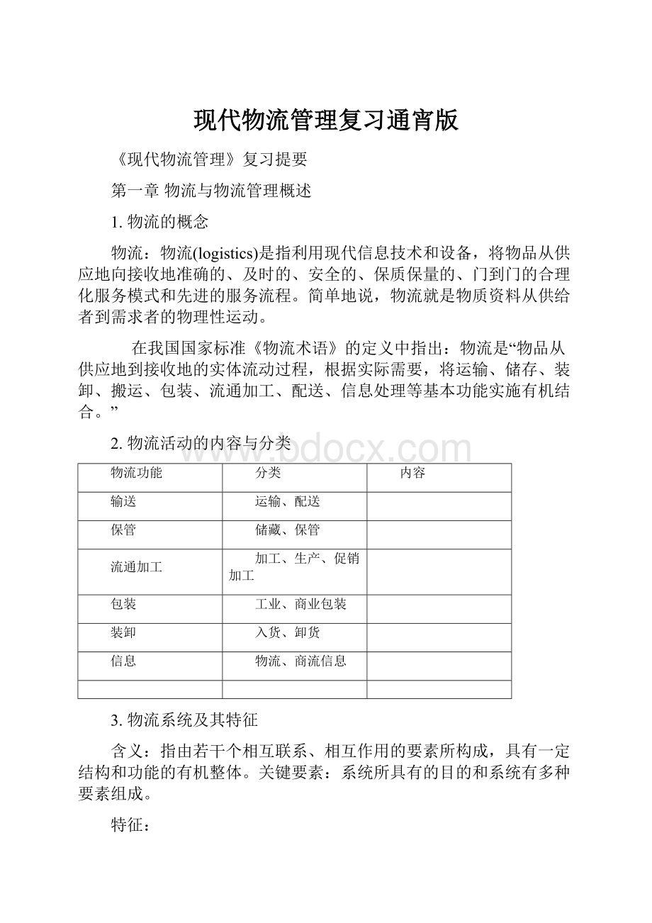 现代物流管理复习通宵版.docx