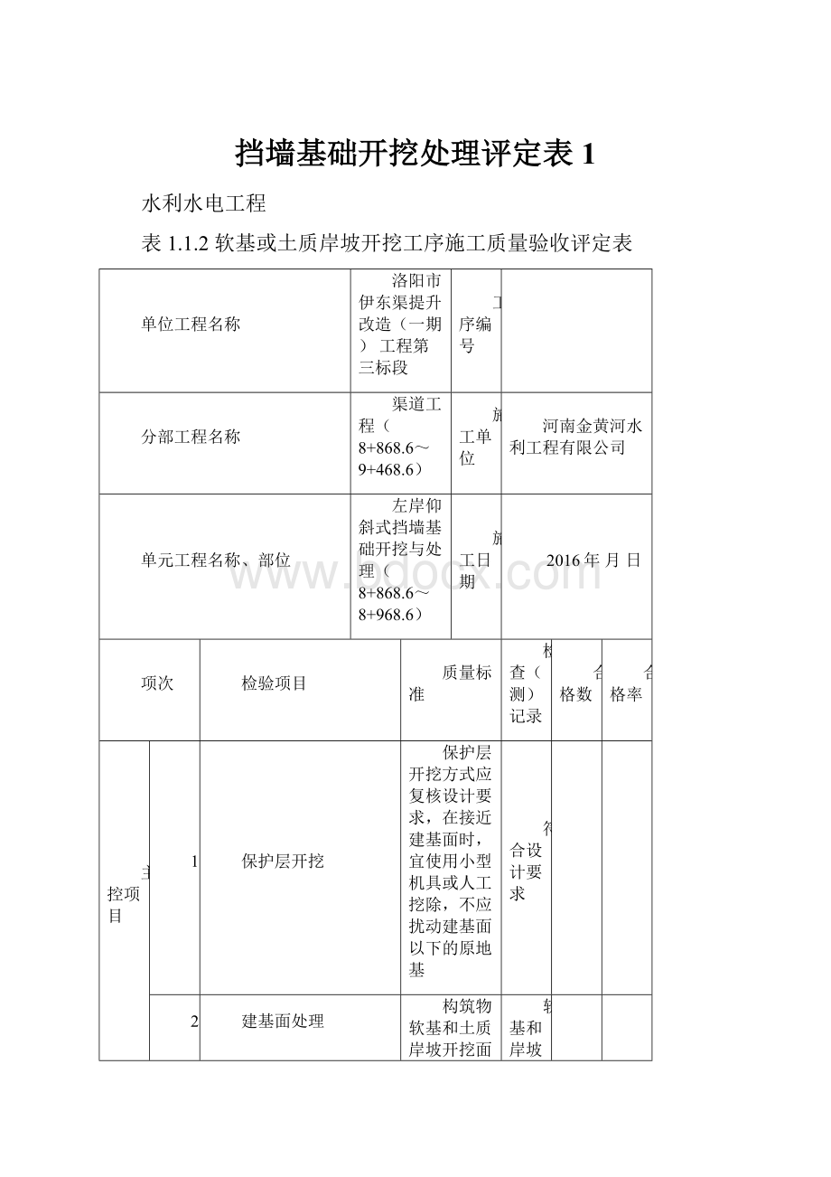 挡墙基础开挖处理评定表1.docx_第1页