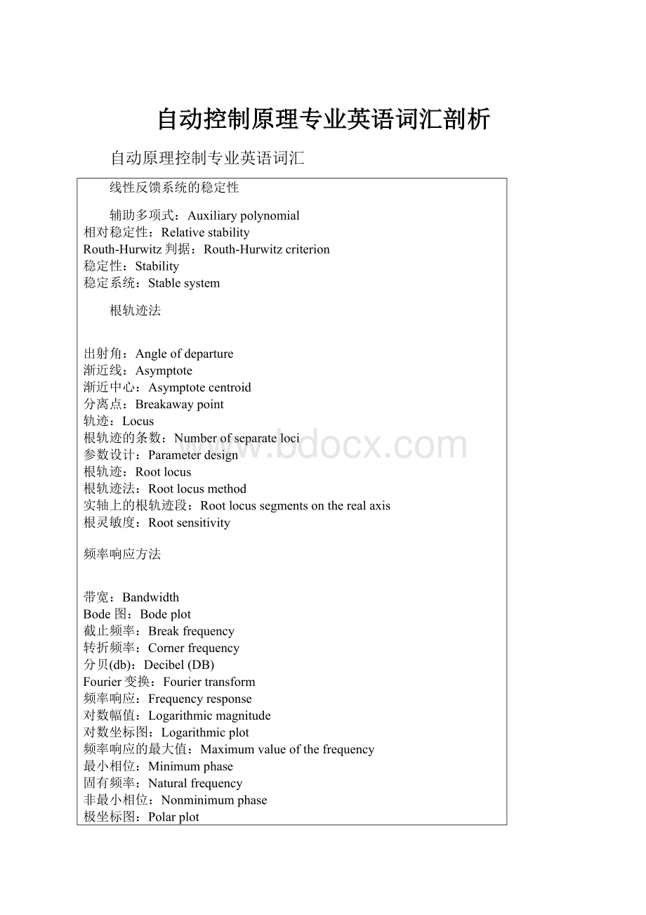 自动控制原理专业英语词汇剖析.docx_第1页