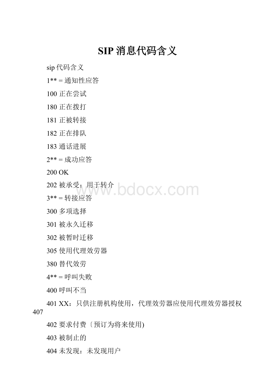 SIP消息代码含义.docx