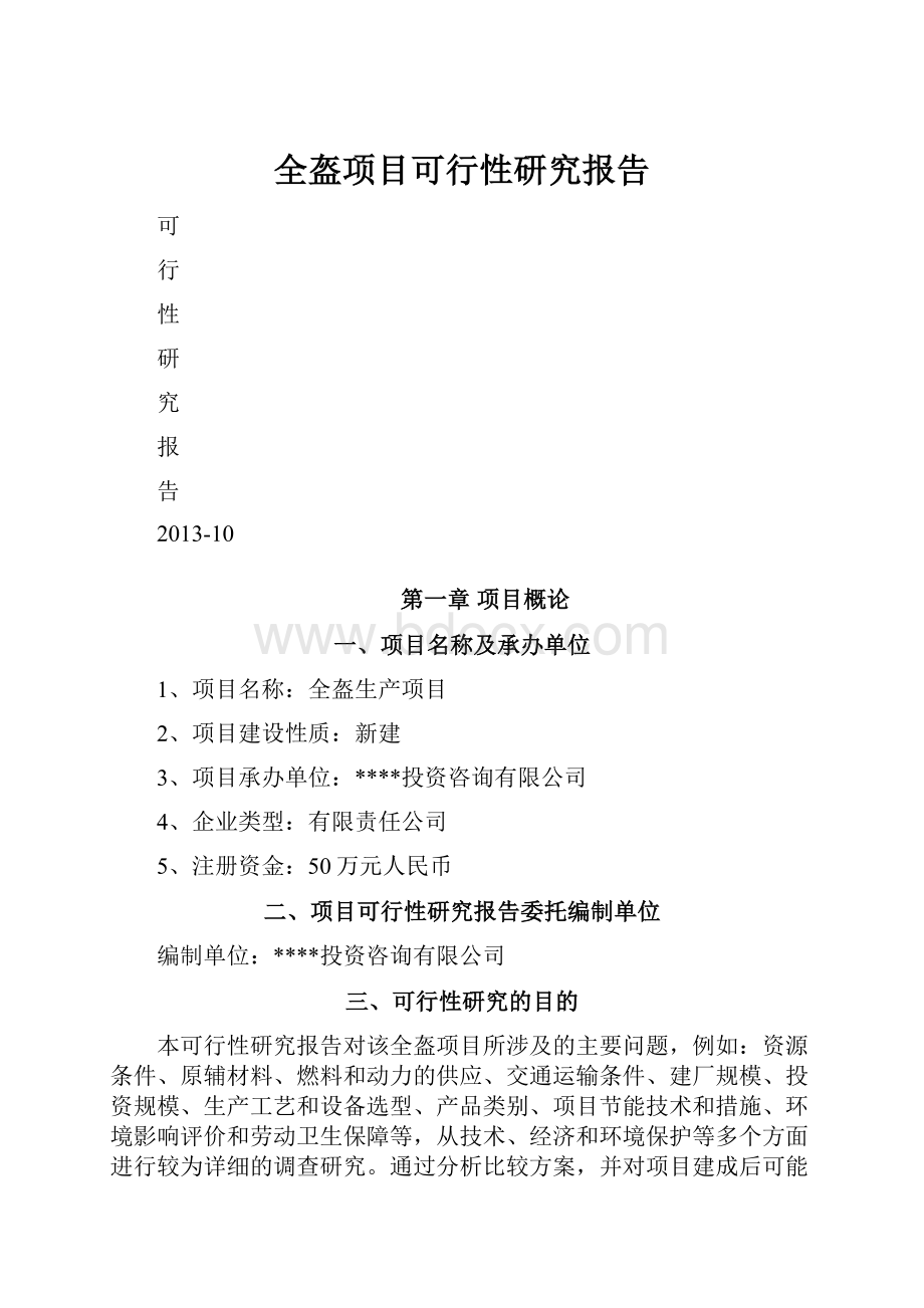 全盔项目可行性研究报告.docx_第1页