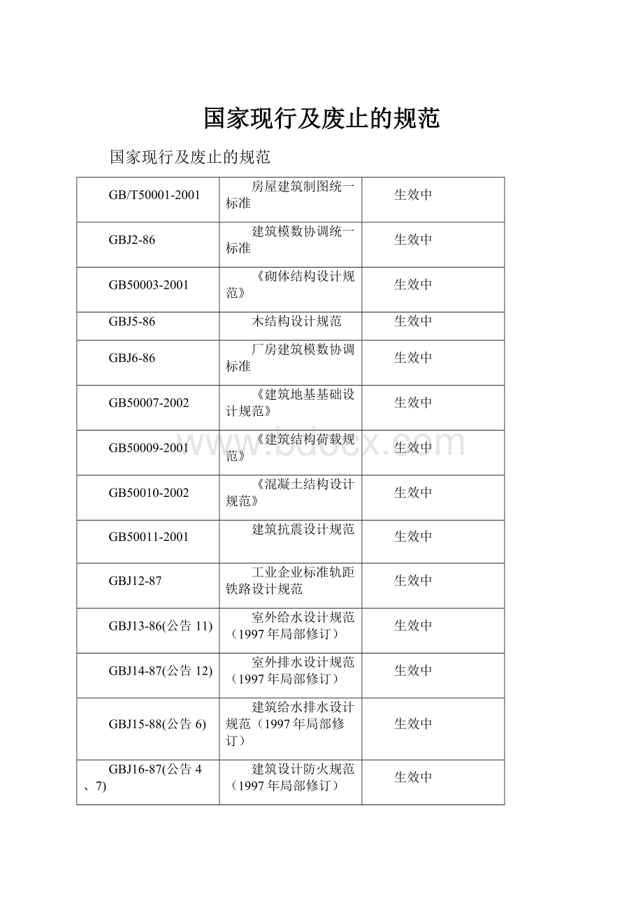 国家现行及废止的规范.docx_第1页