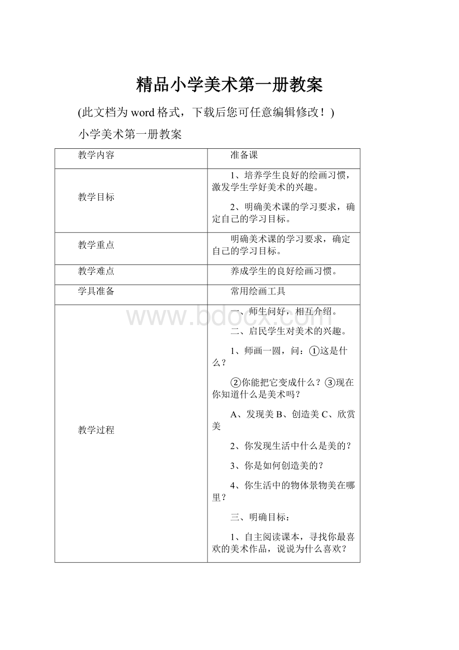 精品小学美术第一册教案.docx