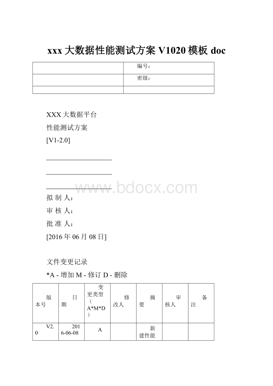 xxx大数据性能测试方案V1020模板doc.docx